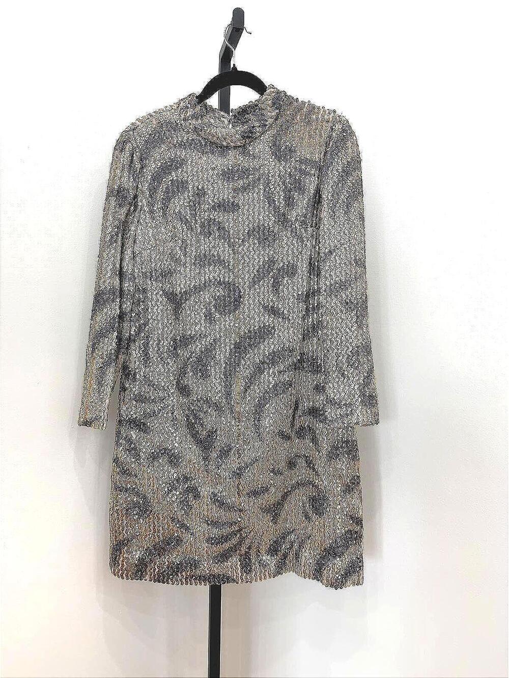 60s 70s Long Sleeve Sequin Patterned Dress Party Dress Prom